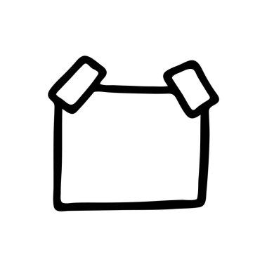 Doodle Post Not simgesi, yapıştırıcı bant şeritli kağıt parçası el yazısıyla siyah çizgi çizilmiş. Vektör illüstrasyonu beyaz arkaplanda izole edildi