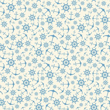 Nautical seamless pattern with ship wheels and anchors. Vector illustration clipart