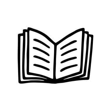 El yazısıyla siyah çizgi çizilmiş karalama kitabı simgesi. Vektör illüstrasyonu beyaz arkaplanda izole edildi