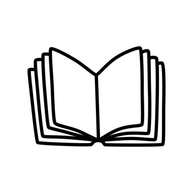 Minimalist tarzda ince çizgili karalama kitabı simgesi. Vektör illüstrasyonu beyaz arkaplanda izole edildi