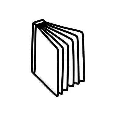 Minimalist tarzda ince çizgili karalama kitabı simgesi. Vektör illüstrasyonu beyaz arkaplanda izole edildi