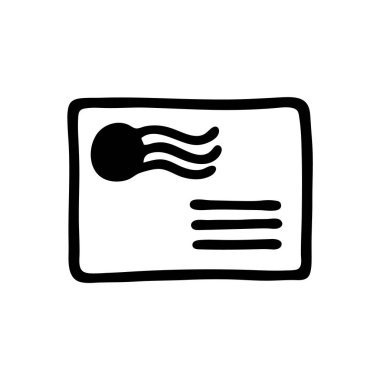 Zarf simgesi ya da logosu, siyah çizgili el yazısı. Vektör illüstrasyonu beyaz arkaplanda izole edildi.