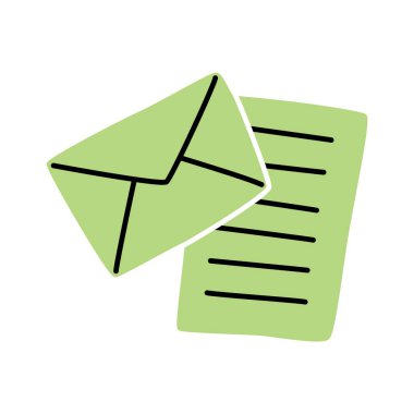 Doodle Open zarfı, beyaz arkaplanda izole edilmiş modern minimalist tarzda çizilmiş harf simgesi eliyle. Vektör illüstrasyonu