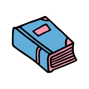 El yazısı ve renkli siyah çizgili karalama kitabı simgesi. Vektör illüstrasyonu beyaz arkaplanda izole edildi