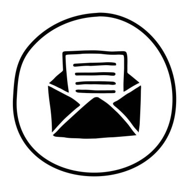 El yazısı ve zarf düz bir şekilde çizilmiş. Beyaz arka planda izole edilmiş. Vektör illüstrasyonu