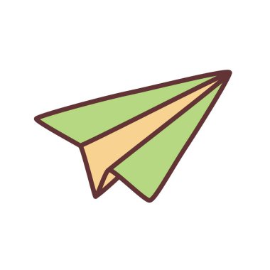Doodle Paper Airplane simgesi. Minimalist tarzda ve renkli ince çizgiler çizilmiş. Vektör illüstrasyonu beyaz arkaplanda izole edildi