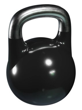 Olimpik kettlebell, boş ağır dökme demir kaldırma ekipmanı, siyaha boyanmış, beyaz arka planda izole edilmiş. 3B illüstrasyon