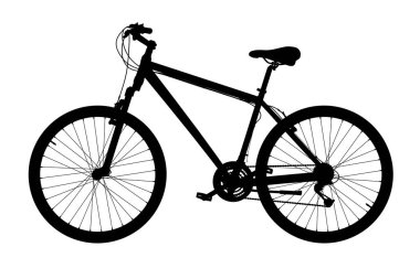 Siyah siluet bisiklet. Beyaz arkaplanda izole edilmiş, 3 boyutlu illüstrasyon