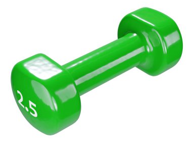 Yuvarlak plastik Dumbbell, halter spor aletleri yan görünümü, beyaz arka planda izole edilmiş. 3B illüstrasyon