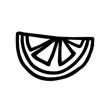 Citrus portakalı veya limon karalama resmi, el yazısıyla siyah çizgi çizilmiş. Vektör illüstrasyonu beyaz arkaplanda izole edildi