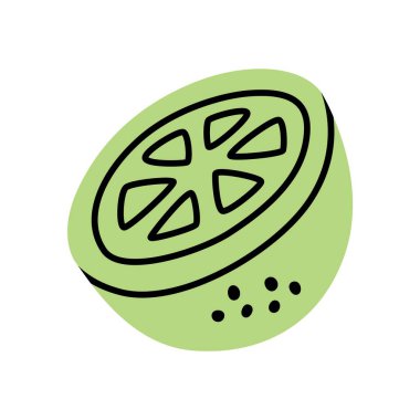 Beyaz arka planda izole edilmiş modern minimalist tarzda çizilmiş limonlu veya limonlu karalama ikonu. Vektör illüstrasyonu