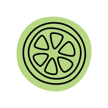Beyaz arka planda izole edilmiş modern minimalist tarzda çizilmiş limonlu veya limonlu karalama ikonu. Vektör illüstrasyonu