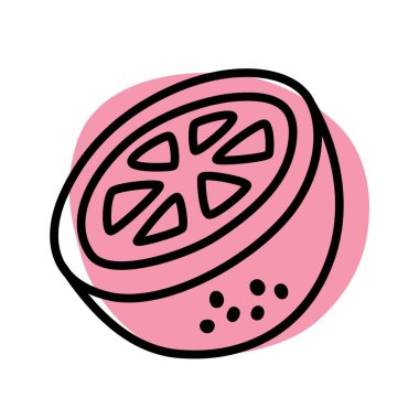 Citrus portakalı veya limon karalama resmi, el yazısıyla siyah çizgi çizilmiş. Vektör illüstrasyonu beyaz arkaplanda izole edildi