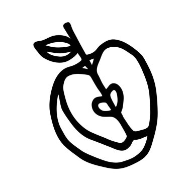 Elma yarı karalama, el yazısıyla siyah çizgi çizilmiş. Vektör illüstrasyonu beyaz arkaplanda izole edildi