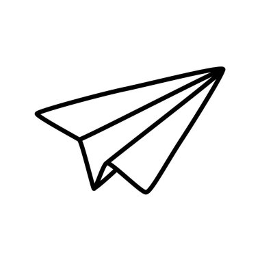 Doodle Paper Airplane simgesi. Minimalist tarzda ince çizgili. Vektör illüstrasyonu beyaz arkaplanda izole edildi