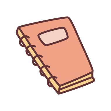 Çizim kitabı ya da defter simgesi. Minimalist tarzda ve renkli ince çizgiler çizilmiş. Vektör illüstrasyonu beyaz arkaplanda izole edildi