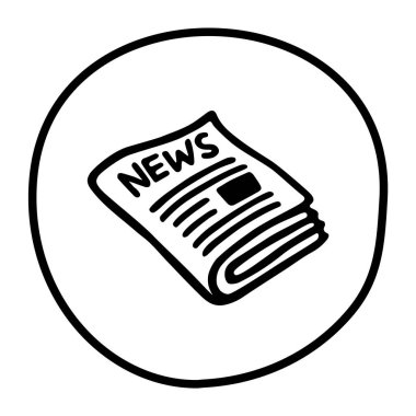 El yazısıyla siyah çizgili Doodle gazetesi ikonu. Vektör illüstrasyonu beyaz arkaplanda izole edildi