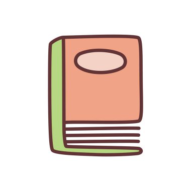 Karalama kitabı simgesi, ince çizgili, minimalist tarzda ve renkli. Beyaz arka planda izole edilmiş okul eğitimi sembolü. Vektör illüstrasyonu