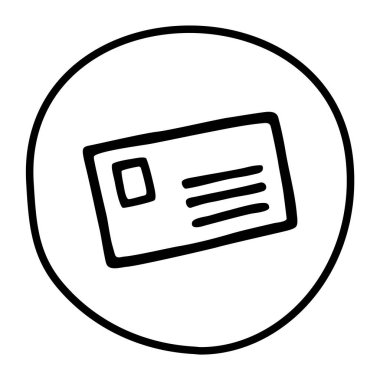Zarf simgesi ya da logosu, siyah çizgili el yazısı. Vektör illüstrasyonu beyaz arkaplanda izole edildi.