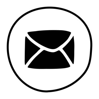 Düz çizilmiş, kapalı zarf eli. Beyaz arka planda izole edilmiş. Vektör illüstrasyonu