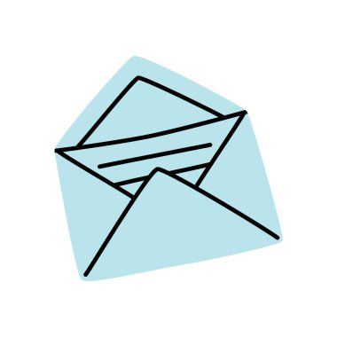 Doodle Open zarfı, beyaz arkaplanda izole edilmiş modern minimalist tarzda çizilmiş harf simgesi eliyle. Vektör illüstrasyonu