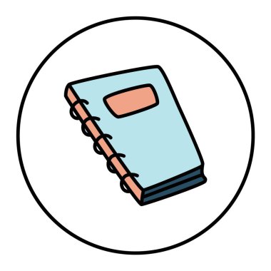 Çizim kitabı ya da defter simgesi. Minimalist tarzda ve renkli ince çizgiler çizilmiş. Vektör illüstrasyonu beyaz arkaplanda izole edildi
