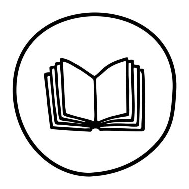 El yazısıyla siyah çizgi çizilmiş karalama kitabı simgesi. Vektör illüstrasyonu beyaz arkaplanda izole edildi