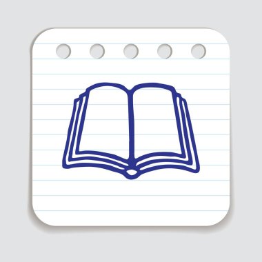 El yazısı şeklinde bir not kağıdına mavi kalemle çizilmiş karalama kitabı simgesi. Vektör illüstrasyonu