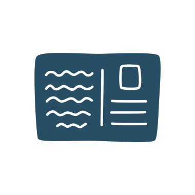 Beyaz arkaplanda izole edilmiş modern minimalist bir şekilde çizilmiş karton kartpostal ikonu. Vektör illüstrasyonu