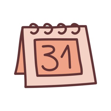 Minimalist tarzda ve renkli ince çizgili Doodle takvim çizelgesi simgesi. Vektör illüstrasyonu beyaz arkaplanda izole edildi