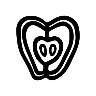 Elma yarı karalama, el yazısıyla siyah çizgi çizilmiş. Vektör illüstrasyonu beyaz arkaplanda izole edildi