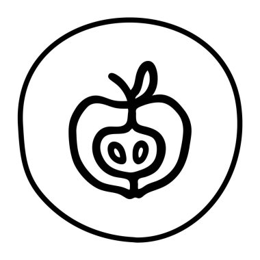 Elma yarı karalama, el yazısıyla siyah çizgi çizilmiş. Vektör illüstrasyonu beyaz arkaplanda izole edildi