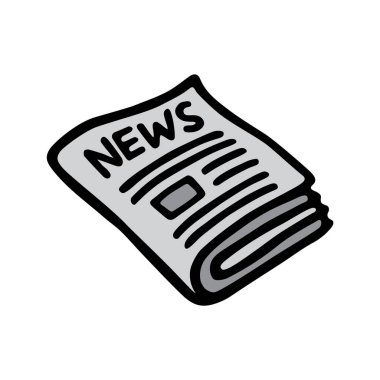 El yazısıyla siyah çizgili karalama gazetesi ikonu ve renkli tek renkli gri. Vektör illüstrasyonu beyaz arkaplanda izole edildi