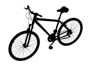 Siyah siluet bisiklet. Beyaz arkaplanda izole edilmiş, 3 boyutlu illüstrasyon