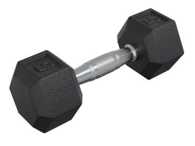 Hex Dumbbell, 5 numara, halter spor aletleri, yan görüş, beyaz arka planda izole. 3B illüstrasyon