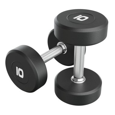 10 numaralı boş Rubber Dambılları beyaz arka planda izole edilmiş halter spor aletleri. 3B illüstrasyon