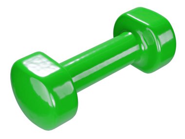 Boş yuvarlak plastik lastik Dumbbell, halter spor aletleri yan görünüşü, beyaz arka planda izole edilmiş. 3B illüstrasyon