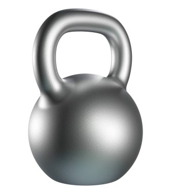 Kettlebell fitness ağırlığı, boş ağır dökme demir kaldırma ekipmanları, siyaha boyanmış, beyaz arka planda izole edilmiş. 3B illüstrasyon