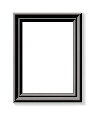Siyah çerçeve. Minimalist detaylı fotoğraf gerçekçi çerçevesi. Hatıra defteri, sanat eseri sunumu, web, el ilanları, posterler için grafik tasarım öğesi. Vektör illüstrasyonu.