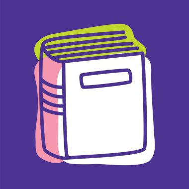 İnce çizgili ve renkli lekeli karalama kitabı simgesi. Hardcover edebiyat sembolü. Vektör illüstrasyonu