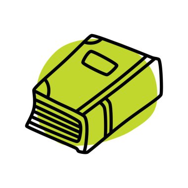 İnce çizgili ve renkli lekeli karalama kitabı simgesi. Hardcover edebiyat sembolü beyaz arka planda izole edilmiş. Vektör illüstrasyonu