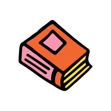 El yazısı ve renkli siyah çizgili karalama kitabı simgesi. Vektör illüstrasyonu beyaz arkaplanda izole edildi