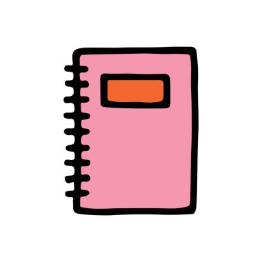 Karalama kitabı ya da defter simgesi, el yazısı ve renkli siyah çizgilerle çizilmiş. Vektör illüstrasyonu beyaz arkaplanda izole edildi