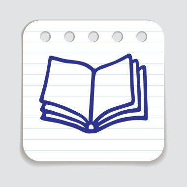 El yazısı şeklinde bir not kağıdına mavi kalemle çizilmiş karalama kitabı simgesi. Vektör illüstrasyonu