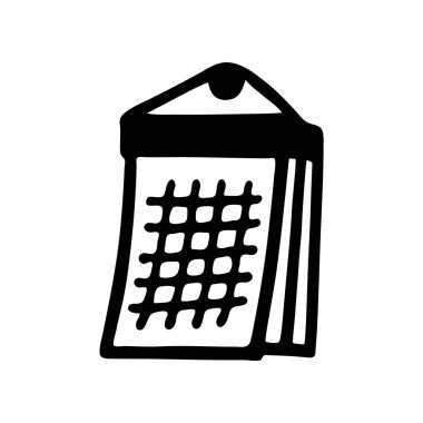 El yazması biçiminde siyah çizgili Doodle takvim çizelgesi simgesi. Vektör illüstrasyonu beyaz arkaplanda izole edildi