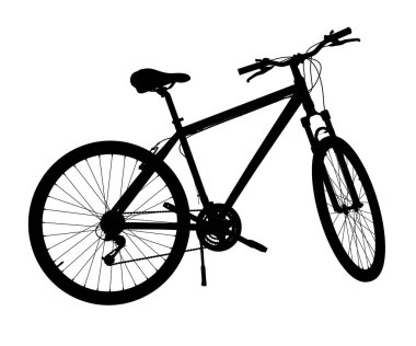 Kickstand 'a yaslanırken ayakta duran siyah bisiklet silueti, üst manzara. Tekme üzerinde dinlenen bisiklet standı beyaz arka planda izole edilmiş, 3 boyutlu illüstrasyon