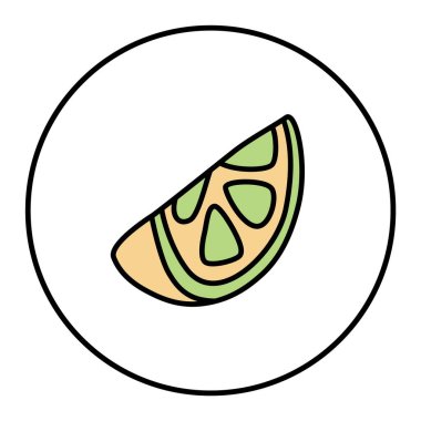 Citrus portakalı ya da limon karalama ikonu. El yazısı ve renkli siyah çizgiler çizilmiş. Vektör illüstrasyonu beyaz arkaplanda izole edildi