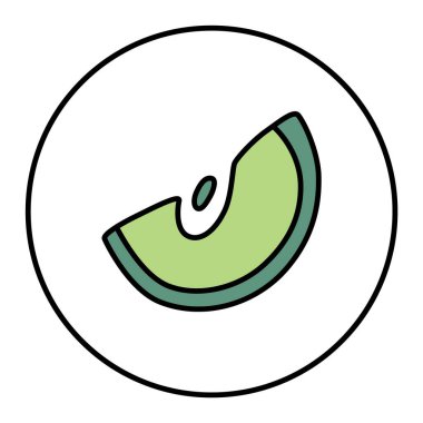 Minimalist tarzda ve renkli ince çizgili elma dilimi karalama ikonu. Vektör illüstrasyonu beyaz arkaplanda izole edildi