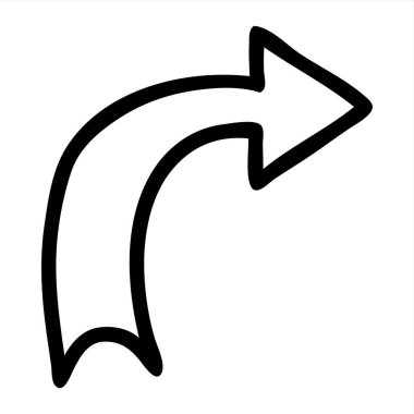 İnce çizgilerle çizilmiş ok sembolü el karala. Grafik tasarım ögesi beyaz arkaplanda izole edildi. Vektör illüstrasyonu