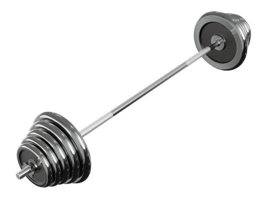 Demir Siyah Halter, halter spor aletleri, yan görüş, beyaz arka planda izole edilmiş. 3B illüstrasyon